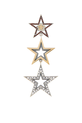 Single Star Dangle Earring, 18k Gold & Silver with Garnet